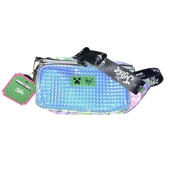 Justice Minecraft Iridescent Pyramid Pixel Printed Sling Bag - Picture 5 of 10